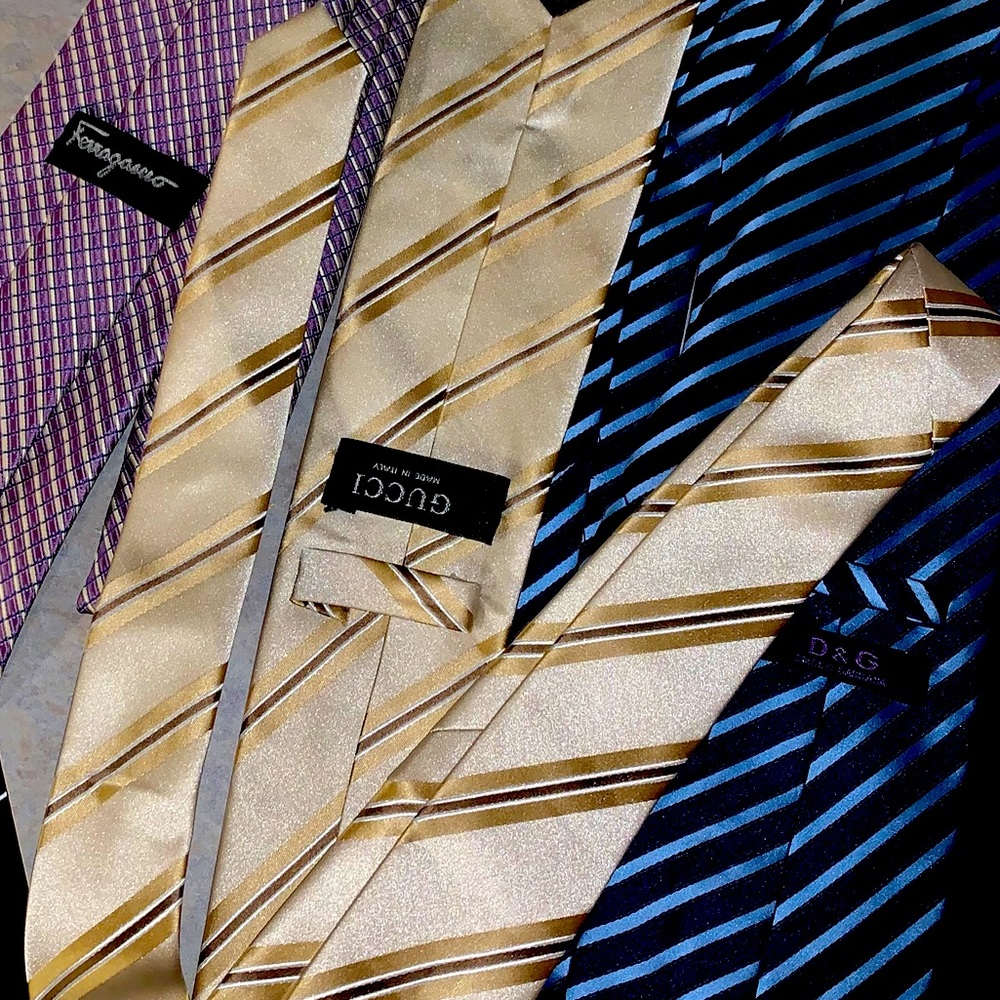 Dolce and gabanna , ferrigamo,and Gucci tie